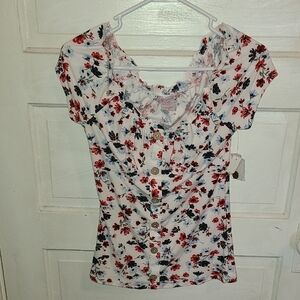 No Boundaries Floral Print Blouse - Red and Blue